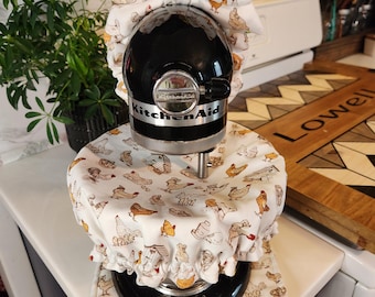 Conjunto de batidora de pie con estampado de pollo, lazo, tapa para tazón y almohadilla para electrodomésticos