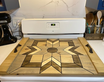 Wood Stove Top Cover l Engraved Kitchen Noodle Board l Barnwood Quilt Decor