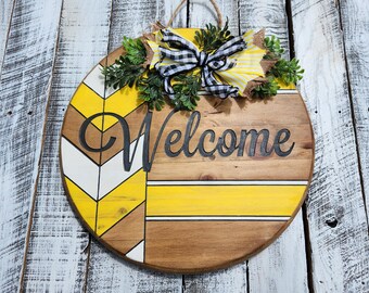 Handcrafted Engraved Welcome Sign Door Hanger