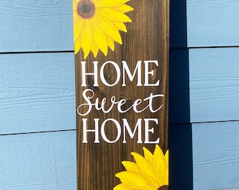 Letrero floral pintado a mano para porche, "Hogar, dulce hogar"