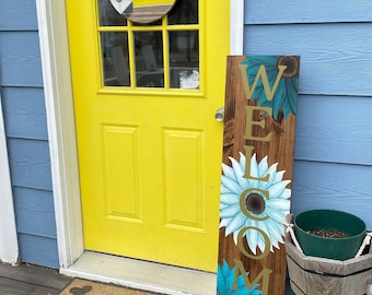 Porche más delgado pintado a mano, letrero de patio floral, letrero de bienvenida