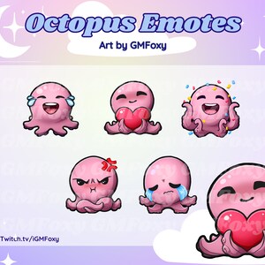 Kawaii Pink Octopus Emotes - Twitch, Discord, Youtube