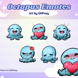 Kawaii Light Blue Octopus Emotes - Twitch, Discord, Youtube
