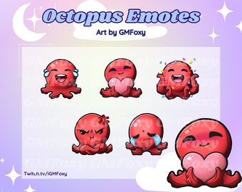 Kawaii Red Octopus Emotes - Twitch, Discord, Youtube