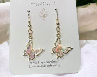 Iridescent Butterfly Earring, Dangling Earrings
