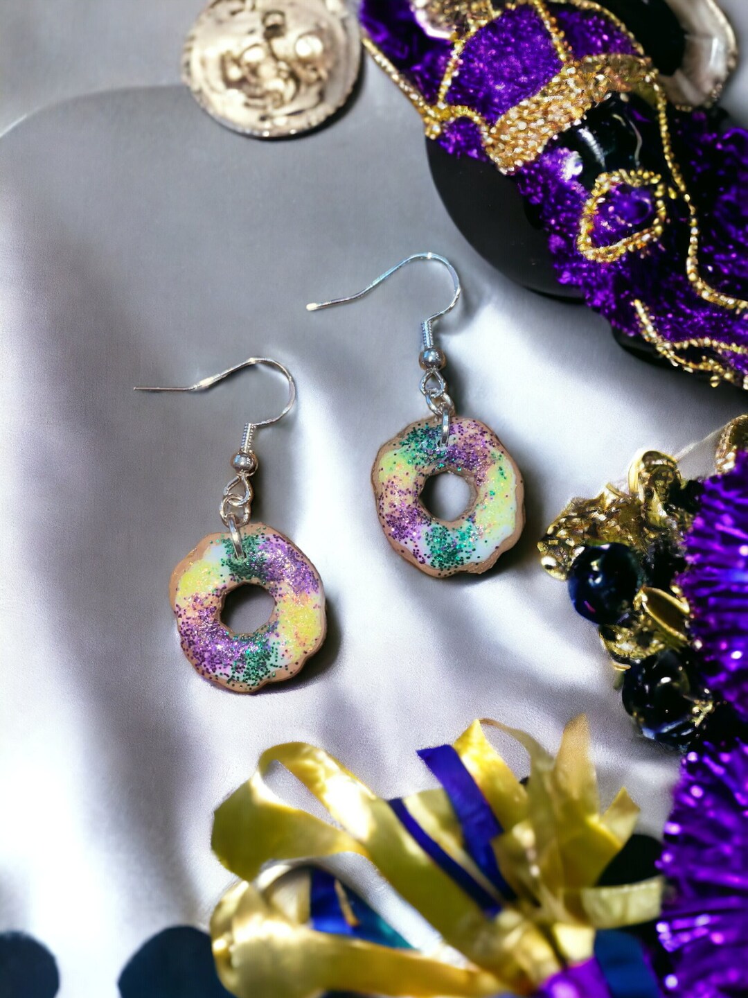 mardi gras polymer clay earrings
