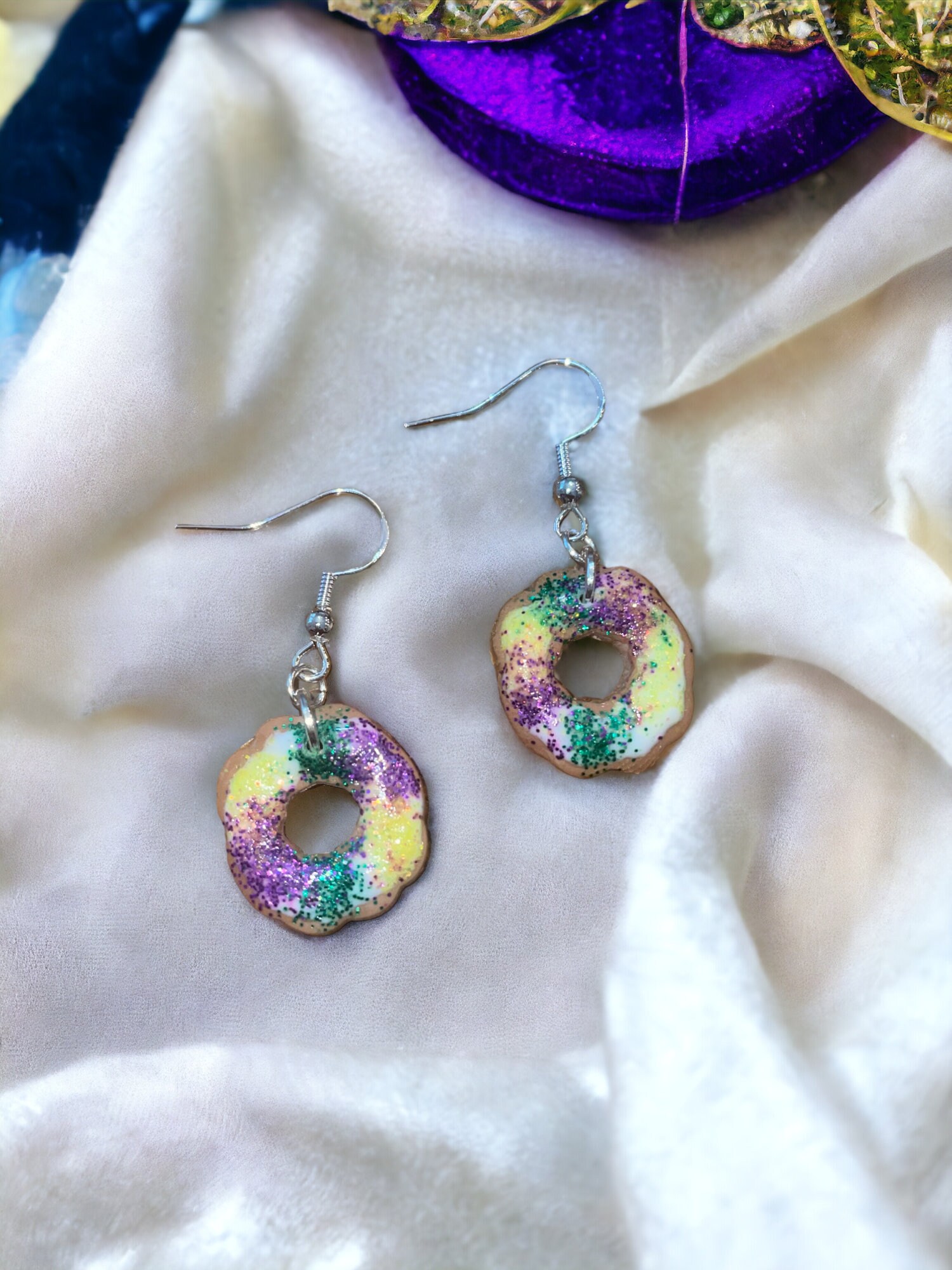 mardi gras polymer clay earrings