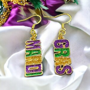 Mardi Gras Earrings, Parade Jewelry, Metal