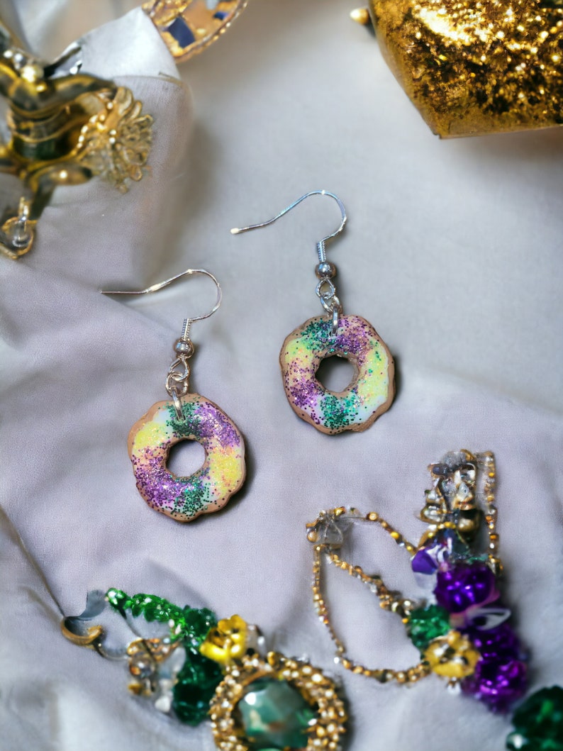 Dainty King Cake Earrings, Mardi Gras, Polymer Clay Etsy