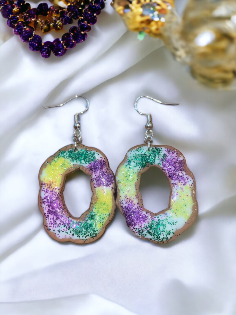 mardi gras king cake earrings