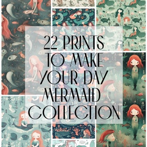 Digital Print Mermaid Fantasy Pattern Print Collection, Digital download, Sea creatures, Siren, Whimsical, Magical, Marine life in colors