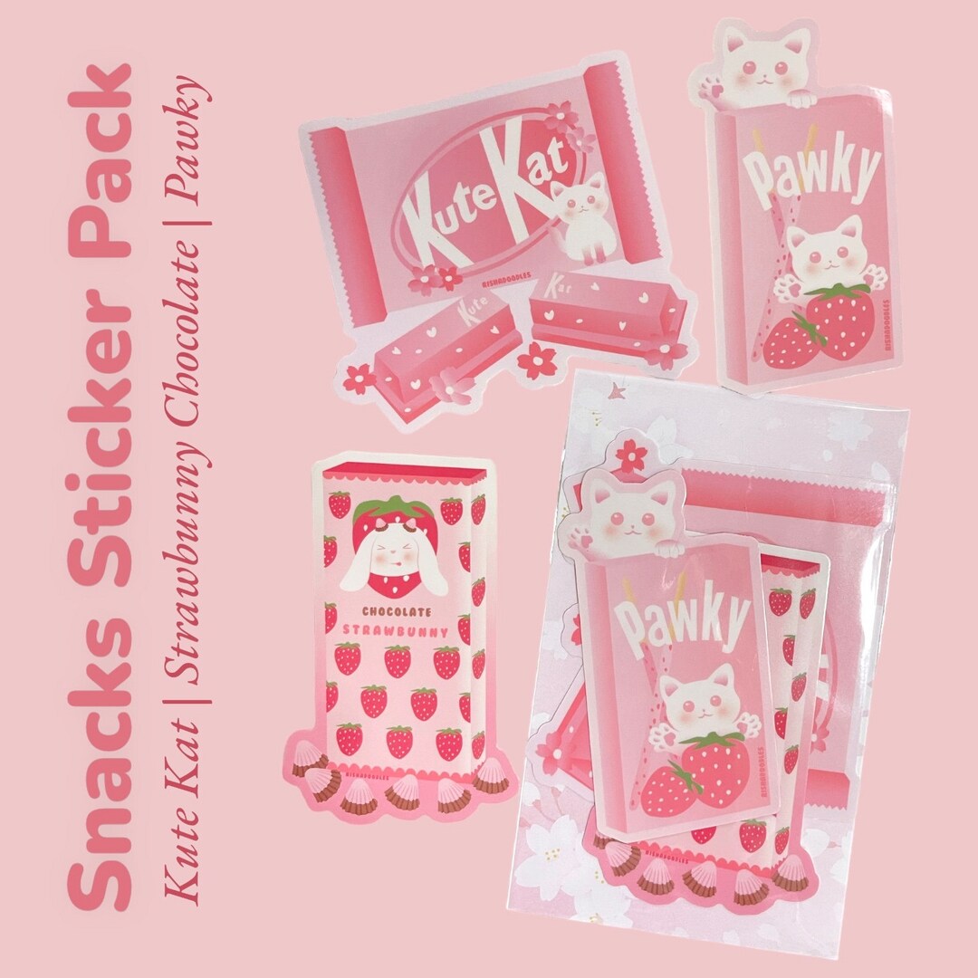 Snacks Inspired Sticker Pack Kit Kat, Strawberry Chocolate Pocky - Etsy