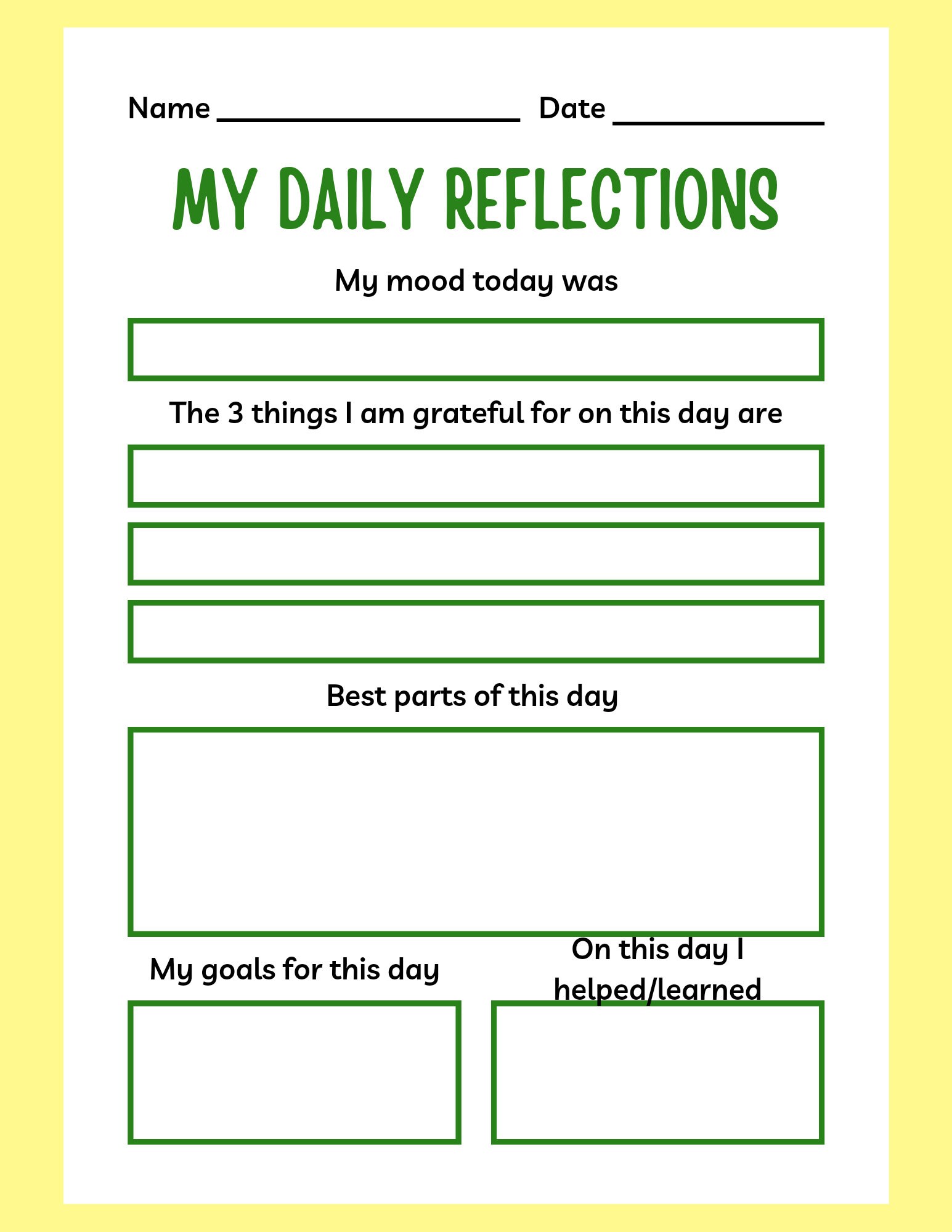 My Daily Reflection Kids Journal Entry Pages Etsy