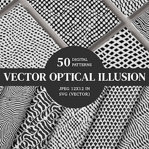 Puede incluir: Un conjunto de 50 patrones digitales de ilusión óptica en blanco y negro. Los patrones son de varios estilos, incluyendo geométrico, abstracto y ondulado. Los patrones son perfectos para crear diseños únicos y llamativos.