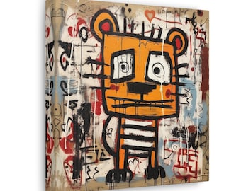 Tiger - Cat Painting Animal Art Street Painting Abstract Modern Painting, Canvas Wall Art, Graffiti Art, Home/Office Room Decor Gift