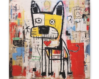 Dog Painting Animal Art Street Painting Abstract Modern Painting, Canvas Wall Art, Graffiti Art, Home/Office Room Decor Gift