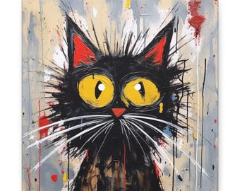 Abstract Cat Painting: Modern Graffiti Canvas Art Print