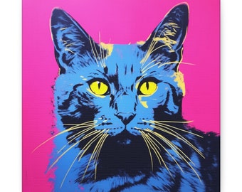 Cat Painting Animal Art Pop Art Abstract Modern Painting, Canvas Wall Art,  Home/Office Room Decor Gift