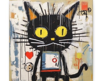 Cat Painting Animal Art Street Painting Abstract Modern Painting, Canvas Wall Art, Graffiti Art, Home/Office Room Decor Gift