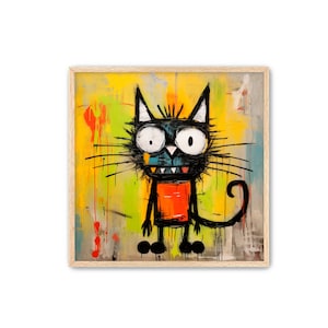 Peinture de chat, peinture moderne abstraite unique, impression d'art mural, graffiti, cadeau de décoration de maison/bureau