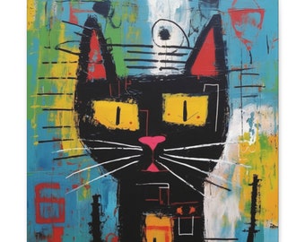 Cat Painting Animal Art Street Painting Abstract Modern Painting, Canvas Wall Art, Graffiti Art, Home/Office Room Decor Gift
