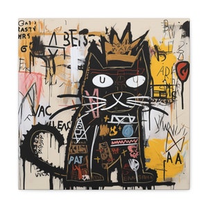 Crown Cat - Cat Painting Animal Art Street Painting Abstract Modern Painting, Canvas Wall Art, Graffiti Art, Home/Office Room Decor Gift