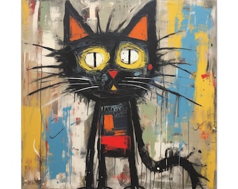 Cat Painting Animal Art Street Painting Abstract Modern Painting, Canvas Wall Art, Graffiti Art, Home/Office Room Decor Gift