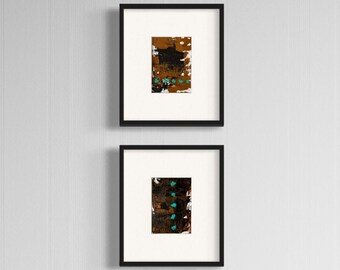 Set of 2 original hand painted abstract paintings on paper | 5x7 colorful modern art mini