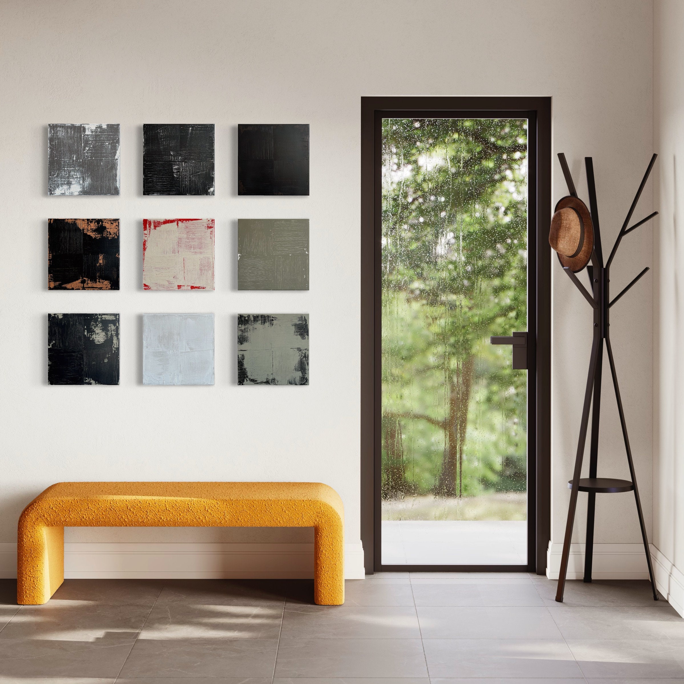 Geometric Abstract Art Original Canvas Painting Modern Red Wall Art