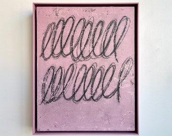 11”x14” original abstract painting | minimalist mixed media texture loops pink wall art