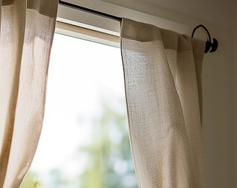 Linen Rod Pocket Curtain, Farmhouse Style, Custom Size