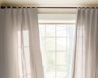 Tab Top Linen Curtain Panel, Farmhouse Style