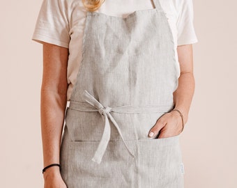Durable Linen Apron for Women. Soft linen apron with pockets. Apron for cooking, baking, crafting, gardening.
