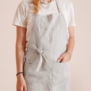 Durable Linen Apron for Women. Soft linen apron with pockets. Apron for cooking, baking, crafting, gardening.