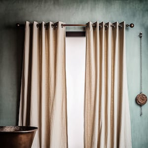 Verduisterende linnen gordijnen met doorvoertules | Op maat gemaakte linnen gordijnen voor woonkamer | Boho linnen cafégordijnen | Privacygordijnen met oogjes