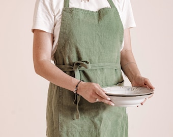 Linen aprons for women, Linen apron, linen pinafore apron, full apron soft linen apron with pockets, garden apron for women men