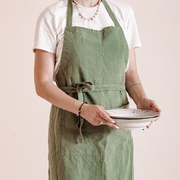 Linen aprons for women, Linen apron, linen pinafore apron, full apron soft linen apron with pockets, garden apron for women men