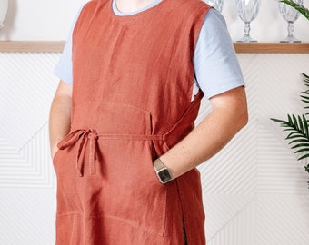 Linen Cobbler Apron, Unisex Plus Size Apron with Pocket
