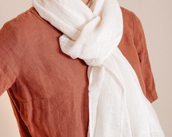 White Linen Scarf - Lightweight French Washed Accessory