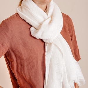 White Linen Scarf - Lightweight, Soft, and Breathable French Washed Scarf for Women and Men - A Casual and Natural Textured Summer Accessory