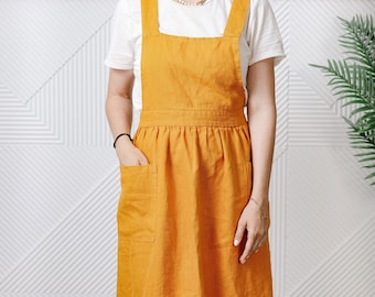 Linen pinafore apron dress. Linen apron for women retro, linen pinafore dress apron for women with pocket, plus size apron, kitchen apron
