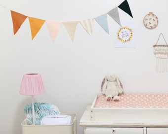 Linen Bunting Banner. Nursery Decor, Wall Decor for Baby Room. Fabric Banner and Flag Garland. Baby Room Decor and Wall Hanging