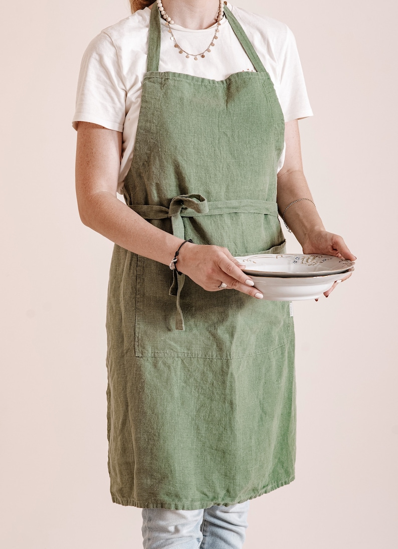 Linen apron for women, linen teacher apron with pockets, cooking apron women, garden apron for women, farmhouse apron, pinafore apron linen image 5