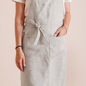 Linen apron for women, linen teacher apron with pockets, cooking apron women, garden apron for women, farmhouse apron, pinafore apron linen Gray