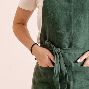 Linen apron for women, linen teacher apron with pockets, cooking apron women, garden apron for women, farmhouse apron, pinafore apron linen image 4