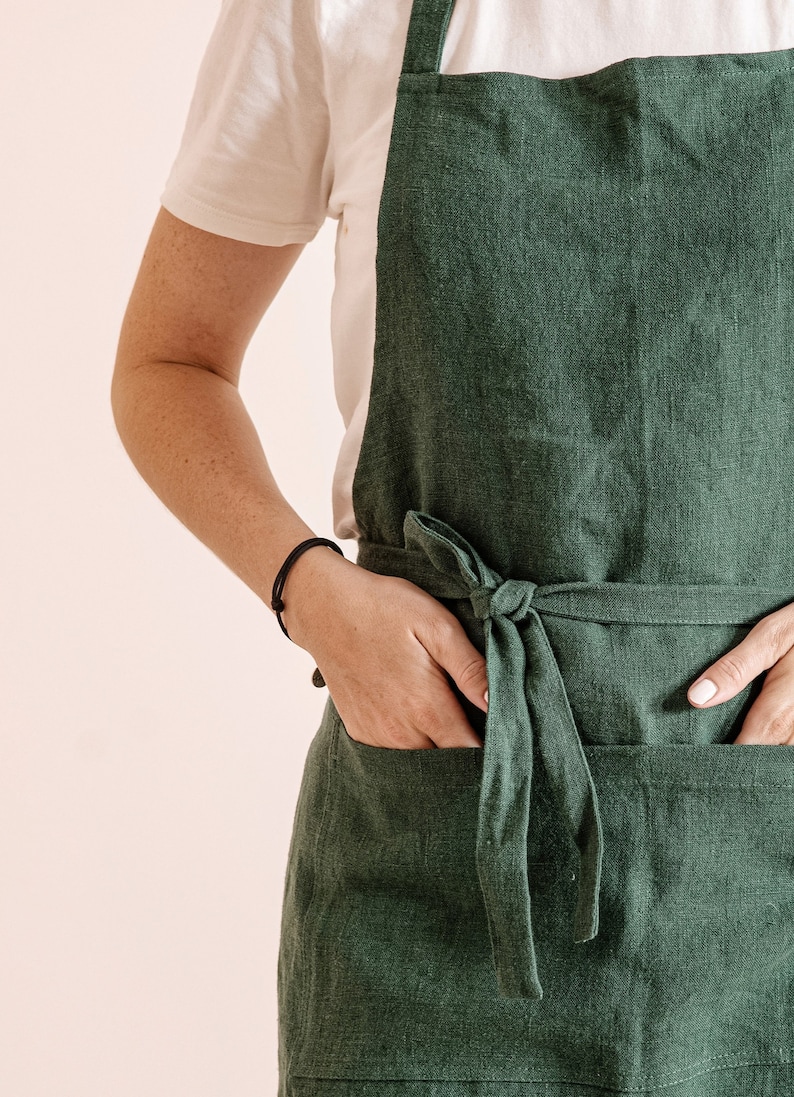 Linen apron for women, linen teacher apron with pockets, cooking apron women, garden apron for women, farmhouse apron, pinafore apron linen image 4