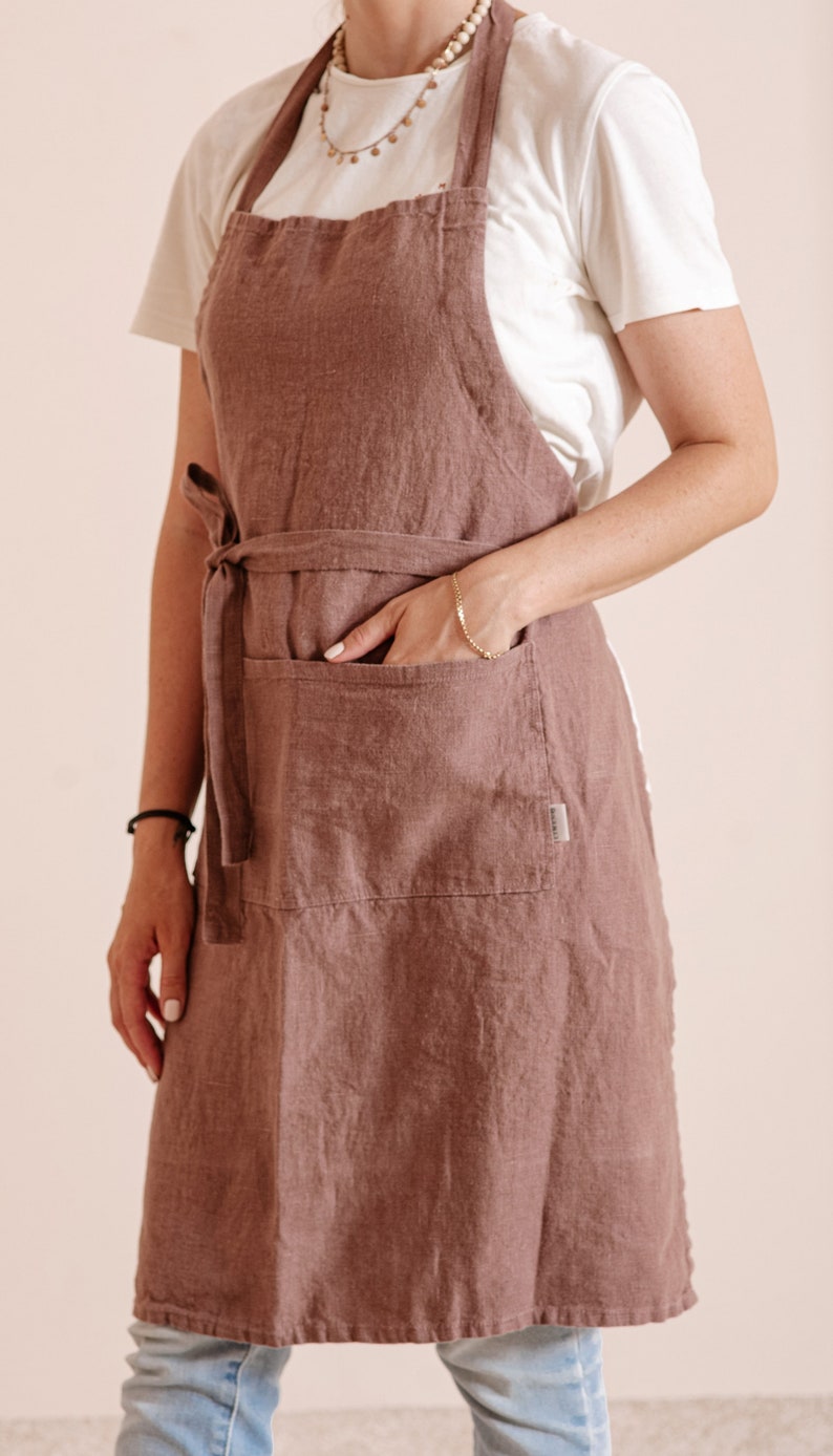 Linen apron for women, linen teacher apron with pockets, cooking apron women, garden apron for women, farmhouse apron, pinafore apron linen Rosewood