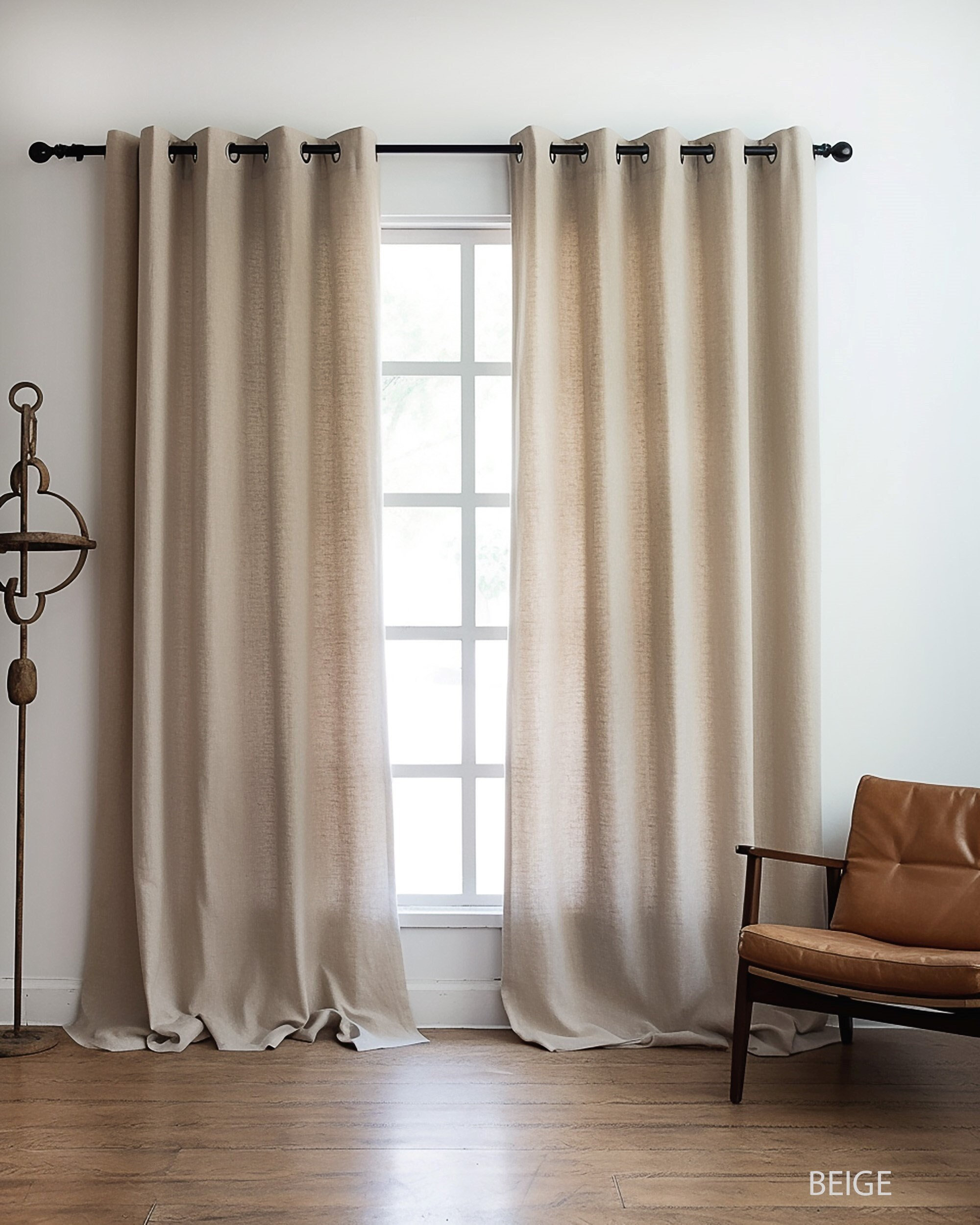 Custom Linen Curtains With Eyelet Grommets | Linen Drapery Living Room