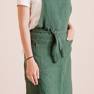 Linen apron for women, linen teacher apron with pockets, cooking apron women, garden apron for women, farmhouse apron, pinafore apron linen image 2