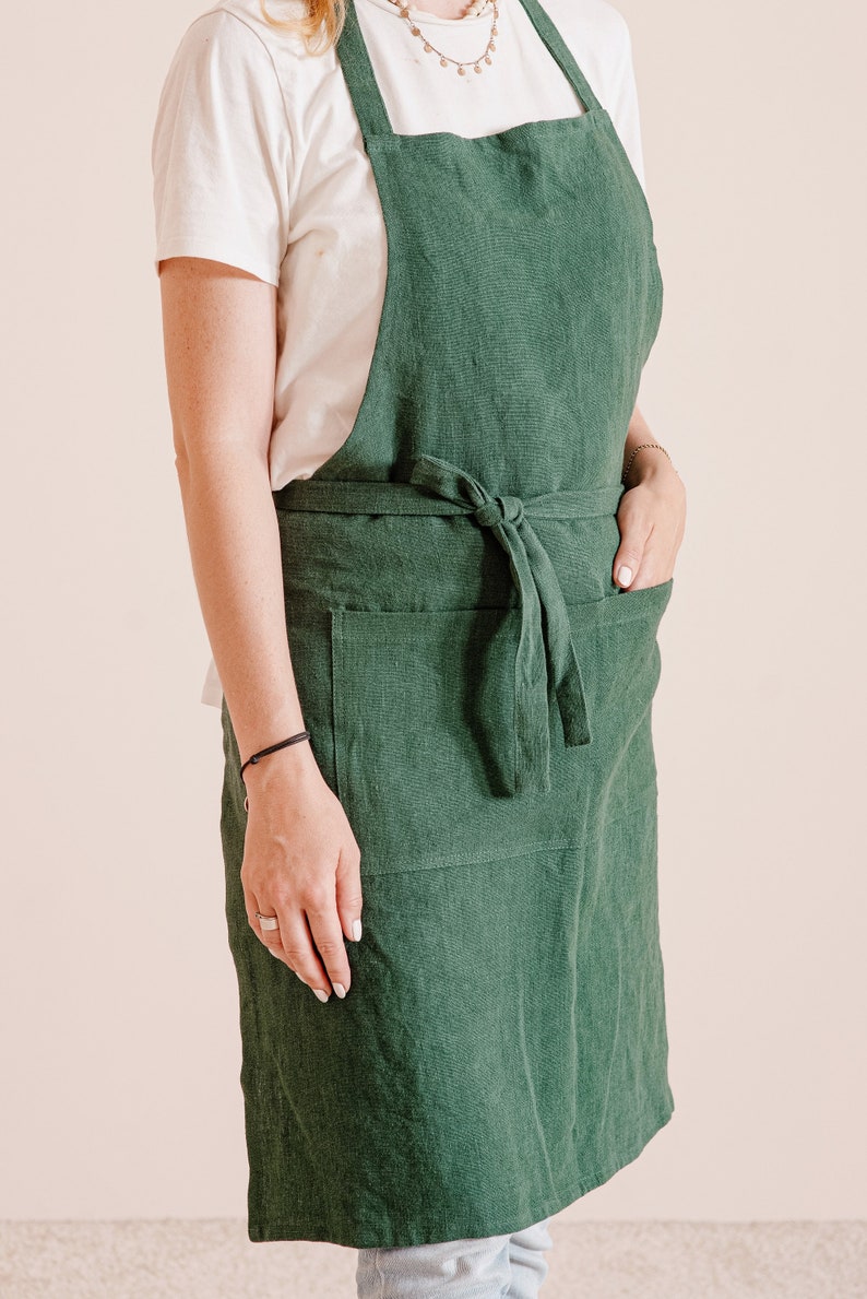 Linen apron for women, linen teacher apron with pockets, cooking apron women, garden apron for women, farmhouse apron, pinafore apron linen image 2